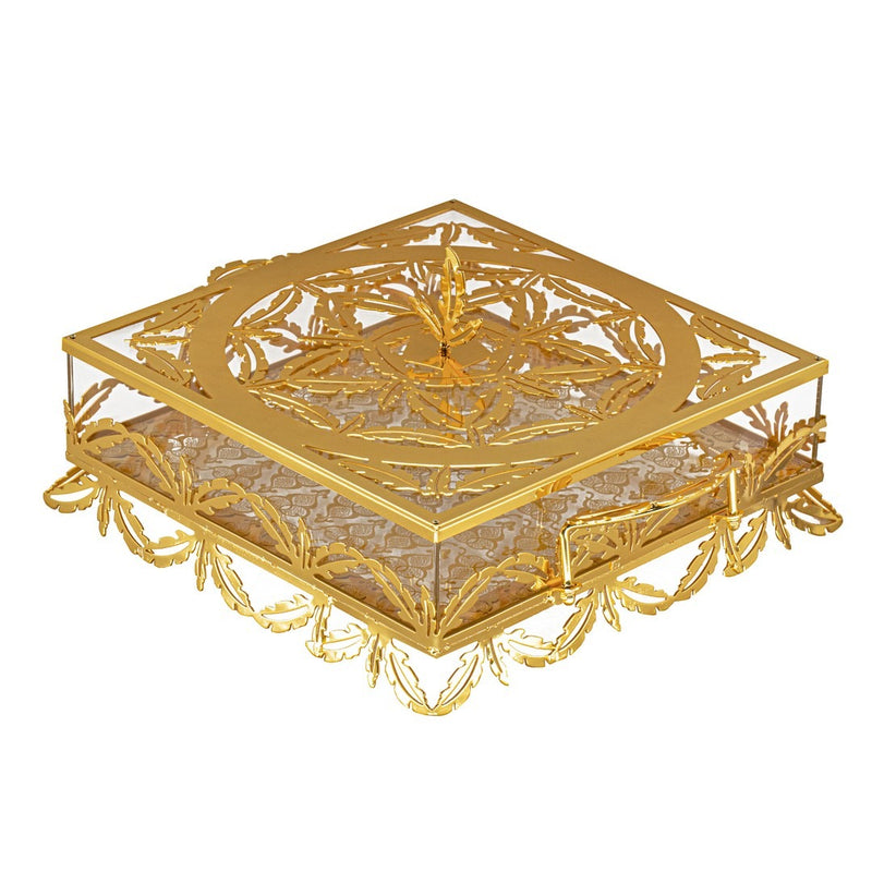 Gold-Plated Square Tray with Flat Lid