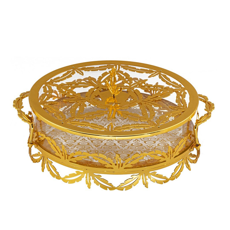 Gold-Plated Round Tray with Flat Lid