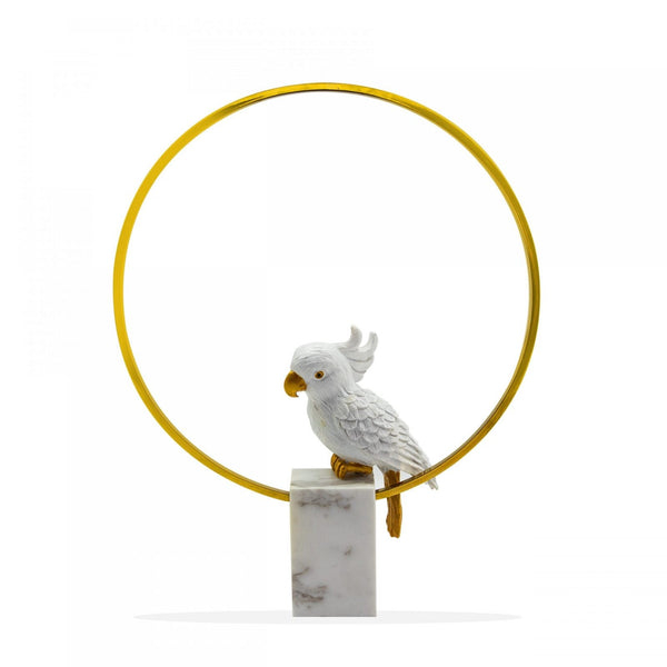 Elegant Golden Arch with White Bird on Marble