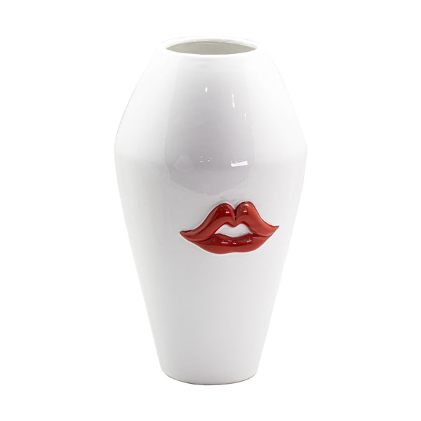 Red Passion White Ceramic Geometric Vase
