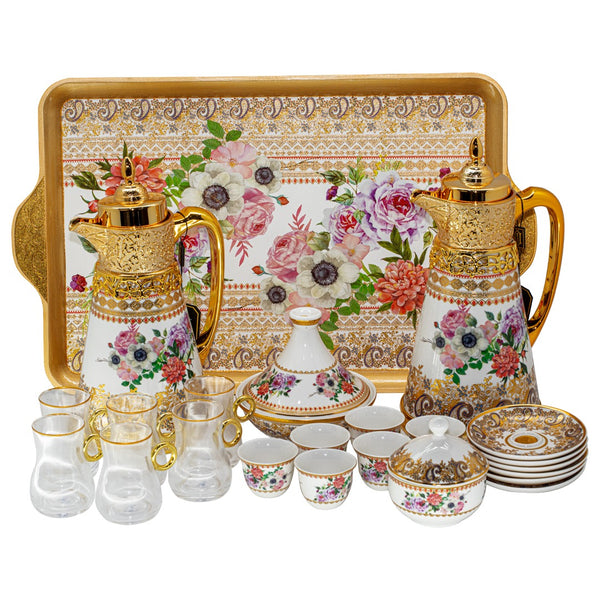 Floral White Gold Coffee Set