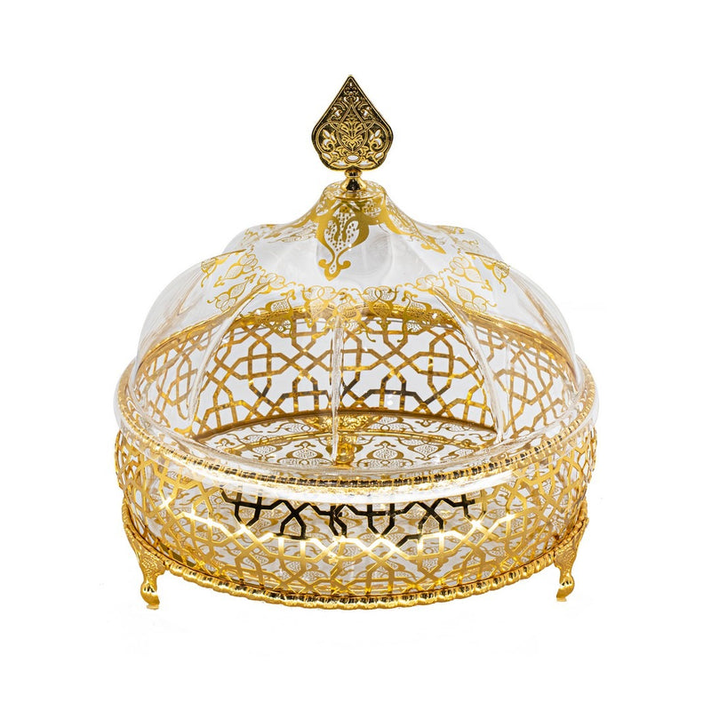 Gold-Plated Round Tray with Dome Lid