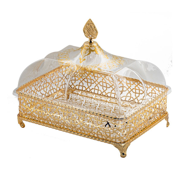 Gold-Plated Rectangular Tray with Dome Lid