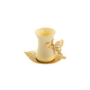 Tea Cup with Butterfly Handle and Leaf Shaped Metal Saucer