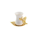 Tea Cup with Butterfly Handle and Leaf Shaped Metal Saucer