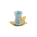 Tea Cup with Butterfly Handle and Leaf Shaped Metal Saucer