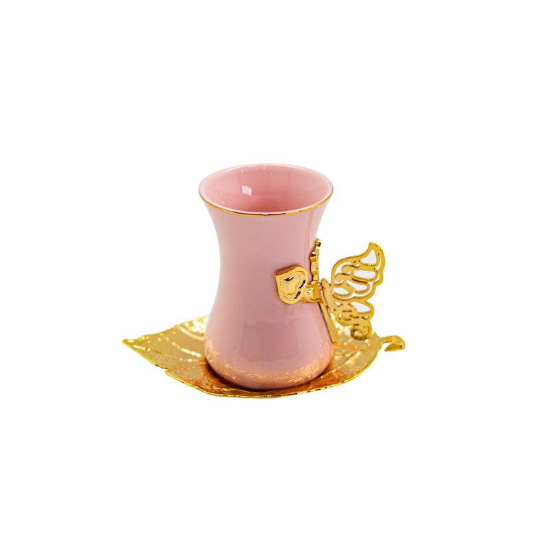 Tea Cup with Butterfly Handle and Leaf Shaped Metal Saucer