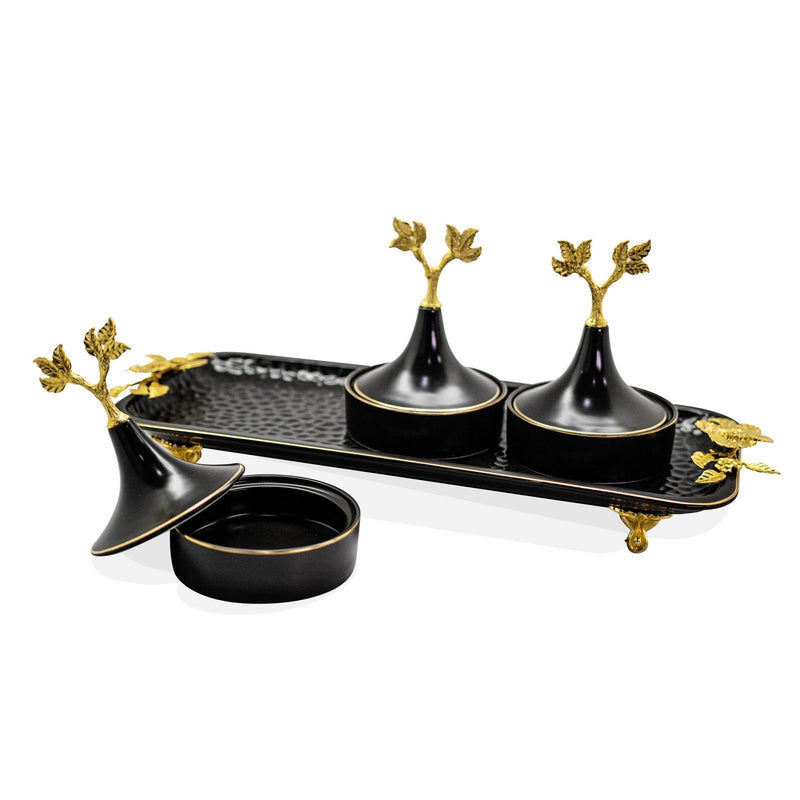 Black and Gold Date Bowls & Tray