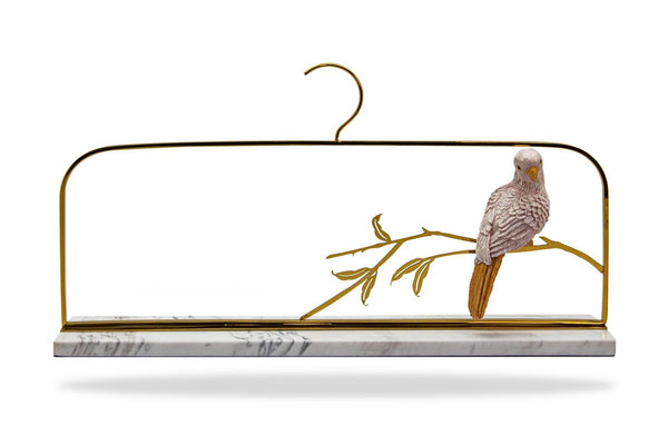 Golden Hanging Branch with White Canary and Marble Base