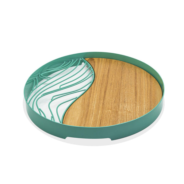 Mini Ocean Waves Inspired Teal and Wood Tea Tray