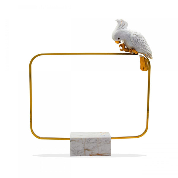Elegant Golden Cube with White Bird on Marble Base