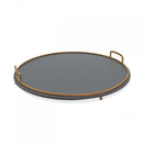 Elegant Black Round Leather Service Tray