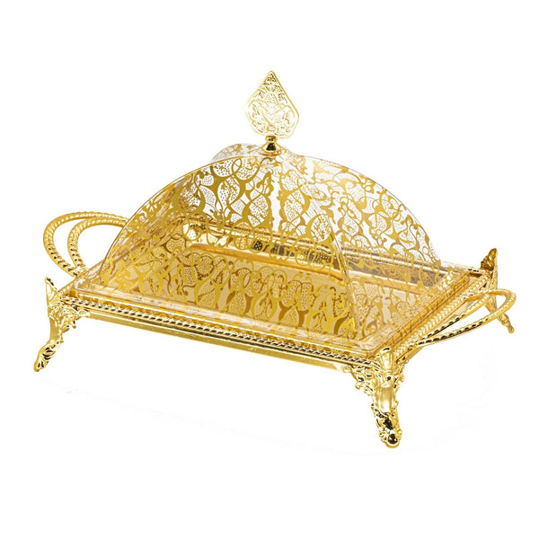 Gold-Plated Rectangular Tray with Dome