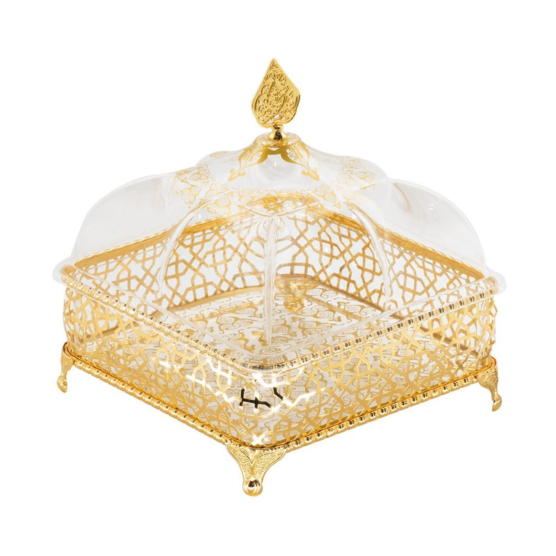 Gold-Plated Square Tray with Dome Lid
