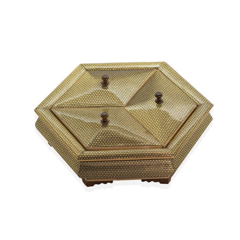 Hexagon Wooden Box with 3 Compartments