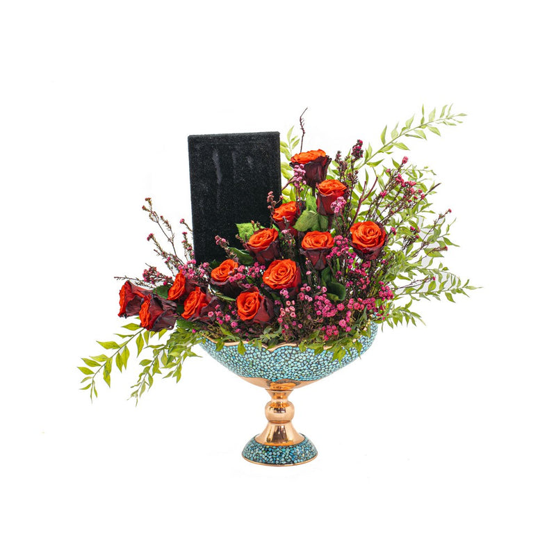 Preserved Flowers in Handmade Turquoise Stone Vase