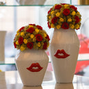 Red Passion White Ceramic Geometric Vase