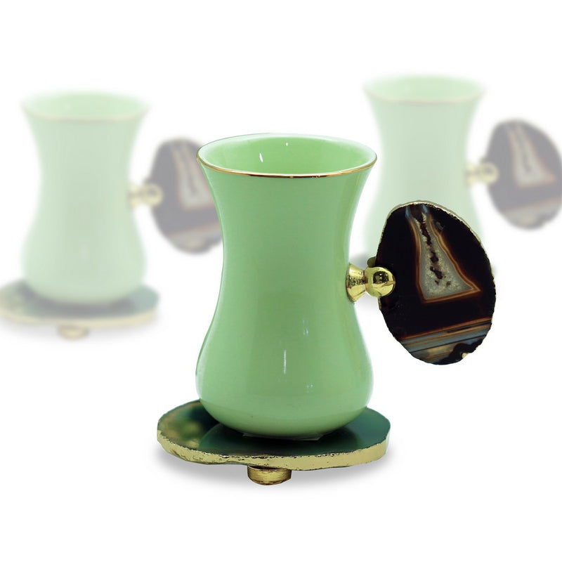 Tea Cup with Stone Petal Handle & Saucer