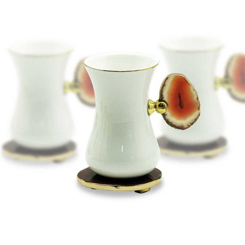 Tea Cup with Stone Petal Handle & Saucer