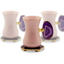 Tea Cup with Stone Petal Handle & Saucer