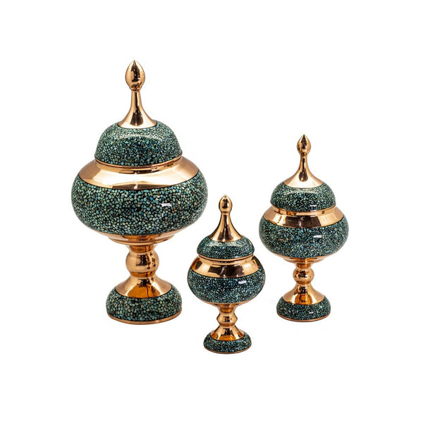 Turquoise Stones Round Bowl with Stand
